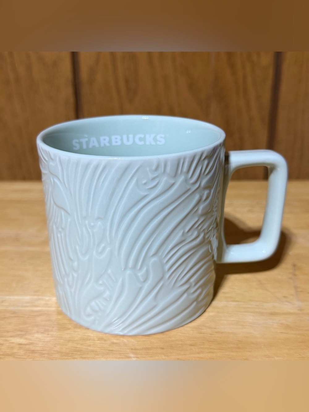 Starbucks Spring Mint Green Ceramic Coffee Mug Cup Embossed Abstract 2022 14oz